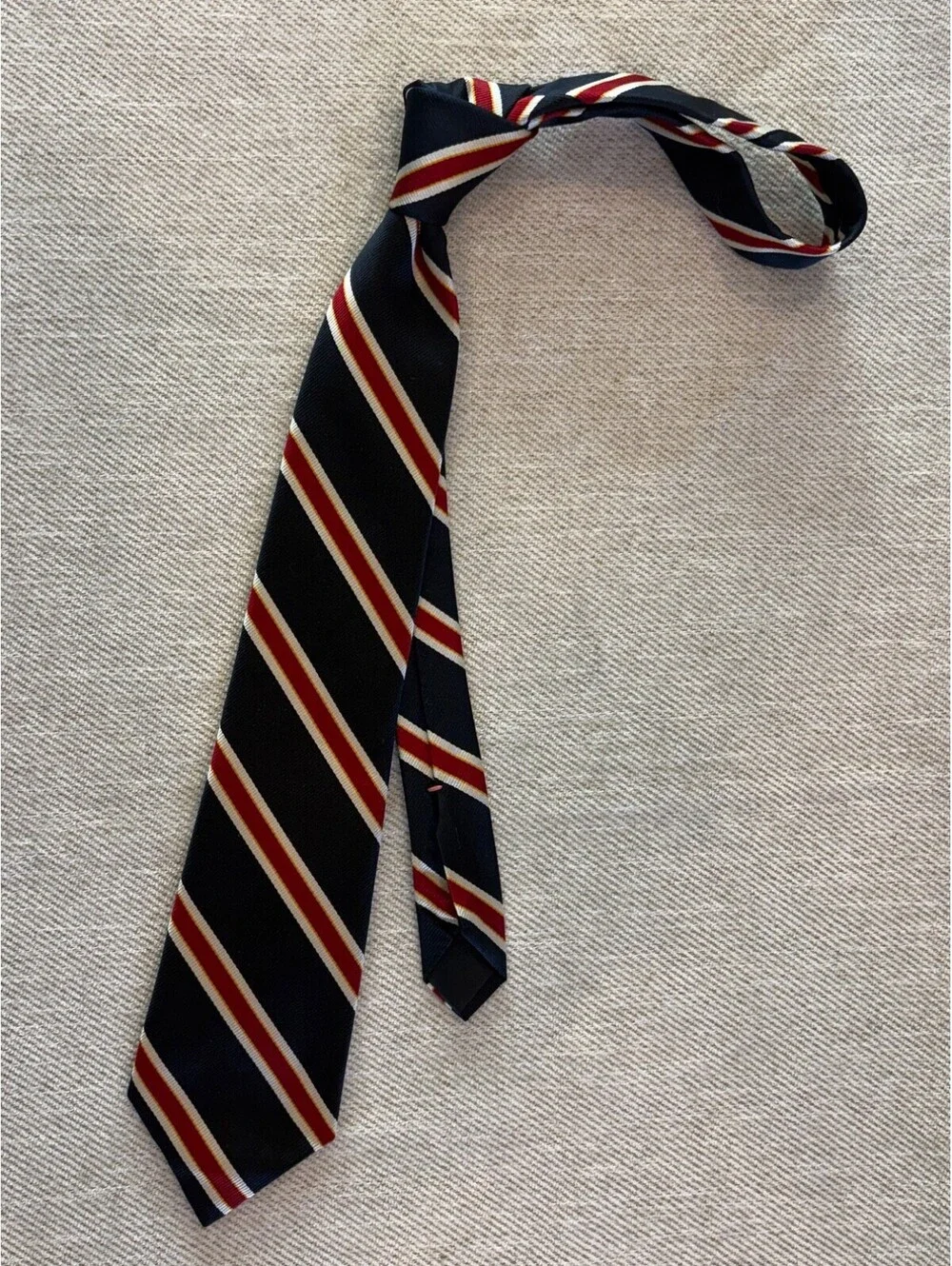 Vintage Rooster Ruffler Collection Rep Stripe Ivy League Tie - Navy, Red, Blue